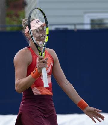 Yanina Wickmayer (BEL) celebrates after defeating Katie Boulter (GBR) in the semi finals of the W100 Surbiton Trophy during day 6 of the Surbiton Trophy, at Surbiton Lawn Tennis Club, Surbiton, England on the 10th June 2023. Copyright: xAlanxStanfordx PMI-5587-0139