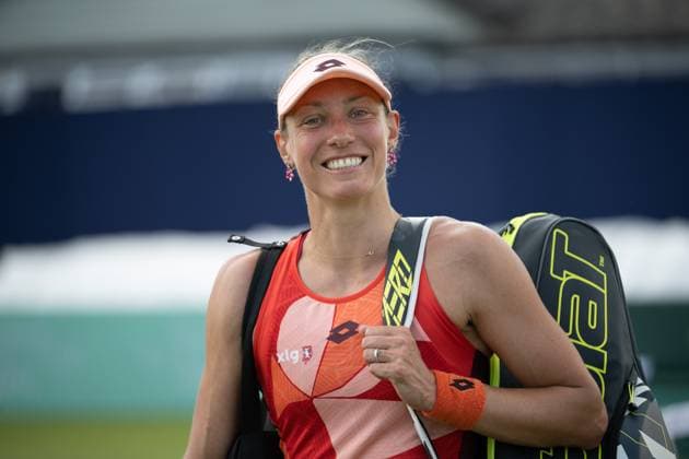 Yanina Wickmayer (BEL) looks very happy as she leaves the court after defeating Katie Boulter (GBR) in the semi finals of the W100 Surbiton Trophy during day 6 of the Surbiton Trophy, at Surbiton Lawn Tennis Club, Surbiton, England on the 10th June 2023. Copyright: xAlanxStanfordx PMI-5587-0143