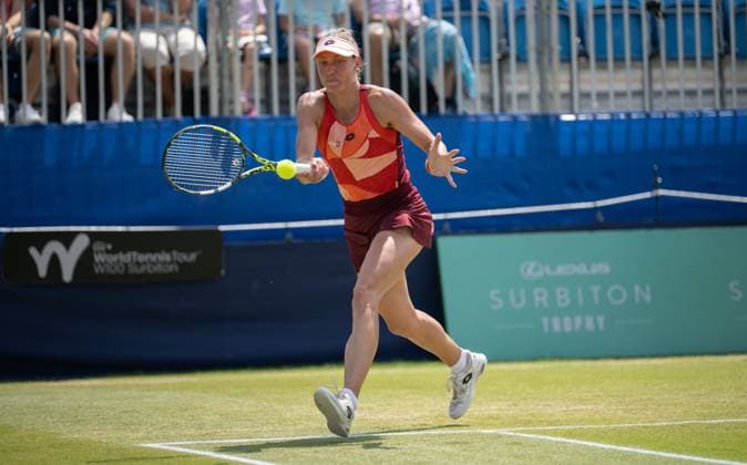 Yanina Wickmayer (BEL) playing Katie Boulter (GBR) in the semi finals of the W100 Surbiton Trophy during day 6 of the Surbiton Trophy, at Surbiton Lawn Tennis Club, Surbiton, England on the 10th June 2023. Copyright: xAlanxStanfordx PMI-5587-0127
