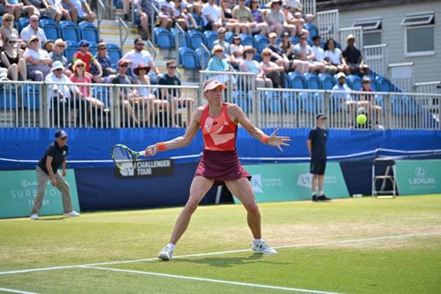 Yanina Wickmayer (BEL) playing Katie Boulter (GBR) in the semi finals of the W100 Surbiton Trophy during day 6 of the Surbiton Trophy, at Surbiton Lawn Tennis Club, Surbiton, England on the 10th June 2023. Copyright: xAlanxStanfordx PMI-5587-0131