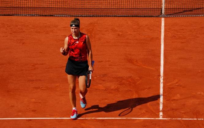 Mandatory Credit: Photo by Javier Garcia Shutterstock (13949279ag) Karolina Muchova celebrates French Open Tennis, Day 14, Roland Garros, Paris, France - 10 June 2023 French Open Tennis, Day 14, Roland Garros, Paris, France - 10 June 2023  Copyright: xJavierxGarcia Shutterstockx 13949279ag