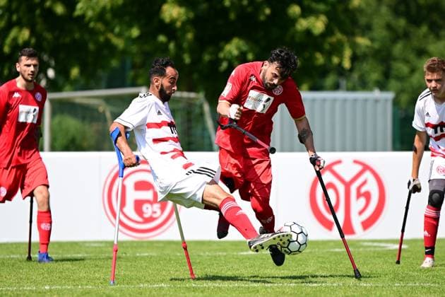 Sport I Mixed I Season 2022 2023 I Amputee Football Bundesliga I 3 Matchday I 1 FSV Mainz 05 Fortuna Düsseldorf I 10 06 2023 Radouane Chaanoune 7, Fortuna Düsseldorf Emrah Akdemir 11, 1 FSV Mainz 05 Hamburg Paul Hauenschild Sportanlage Schleswig Holstein Germany Copyright: xLobeca FelixxSchlikisx