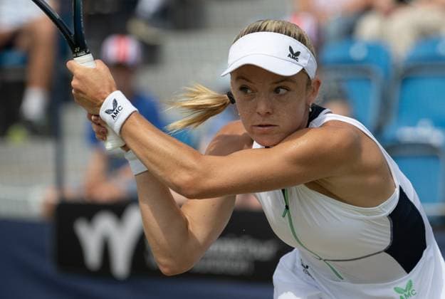 Katie Swan (GBR) during her match with Yanina Wickmayer (BEL) in the final of the W100 Surbiton Trophy on the Final day of the Surbiton Trophy, at Surbiton Lawn Tennis Club, Surbiton, England on the 11th June 2023. Copyright: xAlanxStanfordx PMI-5588-0026