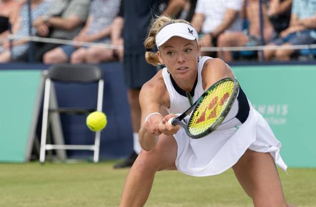 Katie Swan (GBR) during her match with Yanina Wickmayer (BEL) in the final of the W100 Surbiton Trophy on the Final day of the Surbiton Trophy, at Surbiton Lawn Tennis Club, Surbiton, England on the 11th June 2023. Copyright: xAlanxStanfordx PMI-5588-0061