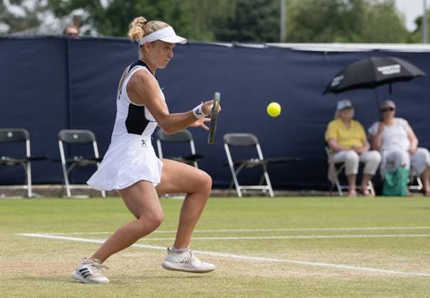 Katie Swan (GBR) during her match with Yanina Wickmayer (BEL) in the final of the W100 Surbiton Trophy on the Final day of the Surbiton Trophy, at Surbiton Lawn Tennis Club, Surbiton, England on the 11th June 2023. Copyright: xAlanxStanfordx PMI-5588-0076
