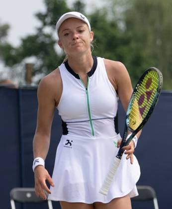 Katie Swan (GBR) after loosing a game during her match with Yanina Wickmayer (BEL) in the final of the W100 Surbiton Trophy on the Final day of the Surbiton Trophy, at Surbiton Lawn Tennis Club, Surbiton, England on the 11th June 2023. Copyright: xAlanxStanfordx PMI-5588-0077