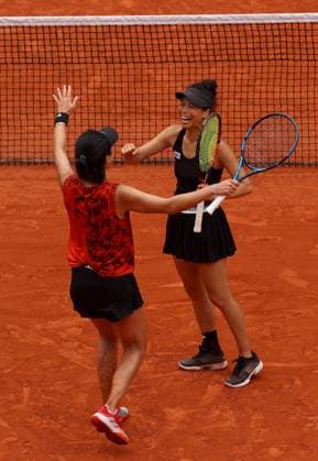 Mandatory Credit: Photo by Ella Ling Shutterstock (13949291l) Xinyu Wang of China and Su-Wei Hsieh of Taipei celebrate on match point French Open Tennis, Day 15, Roland Garros, Paris, France - 11 June 2023 French Open Tennis, Day 15, Roland Garros, Paris, France - 11 June 2023  Copyright: xEllaxLing Shutterstockx 13949291l