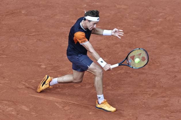 Casper Ruud, NOR, during final of 2023 French Open at Roland Garros, Paris, 11 06 2023