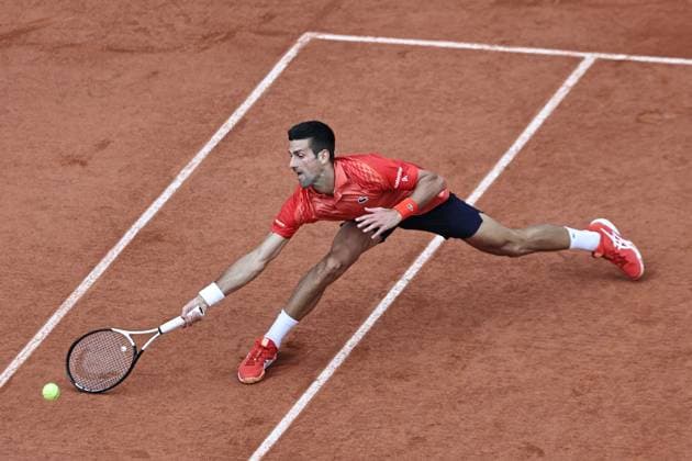 Novak Djokovic, SRB, during final of 2023 French Open at Roland Garros, Paris, 11 06 2023