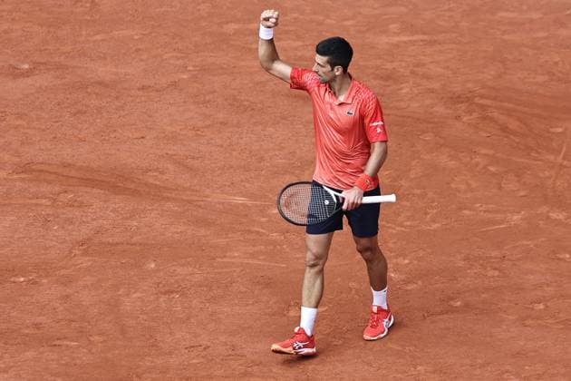 Novak Djokovic, SRB, during final of 2023 French Open at Roland Garros, Paris, 11 06 2023