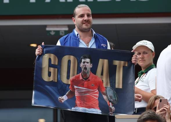 (230611) -- PARIS, June 11, 2023 -- A fan of Novak Djokovic is seen during the men s singles final between Novak Djokovic of Serbia and Casper Ruud of Norway at the French Open tennis tournament at Roland Garros in Paris, France, June 11, 2023. ) (SP)FRANCE-PARIS-TENNIS-ROLAND GARROS-FRENCH OPEN-MEN S SINGLES GaoxJing 