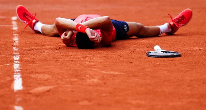 Mandatory Credit: Photo by Javier Garcia Shutterstock (13949284aw) Novak Djokovic celebrates on match point French Open Tennis, Day 15, Roland Garros, Paris, France - 11 June 2023 French Open Tennis, Day 15, Roland Garros, Paris, France - 11 June 2023  Copyright: xJavierxGarcia Shutterstockx 13949284aw