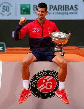 Mandatory Credit: Photo by Javier Garcia Shutterstock (13949284ax) Novak Djokovic celebrates winning the French Open, his 23rd Grand Slam of his career French Open Tennis, Day 15, Roland Garros, Paris, France - 11 June 2023 French Open Tennis, Day 15, Roland Garros, Paris, France - 11 June 2023  Copyright: xJavierxGarcia Shutterstockx 13949284ax