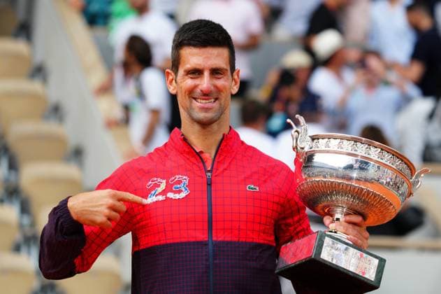 Mandatory Credit: Photo by Javier Garcia Shutterstock (13949284ay) Novak Djokovic celebrates winning the French Open, his 23rd Grand Slam of his career French Open Tennis, Day 15, Roland Garros, Paris, France - 11 June 2023 French Open Tennis, Day 15, Roland Garros, Paris, France - 11 June 2023  Copyright: xJavierxGarcia Shutterstockx 13949284ay
