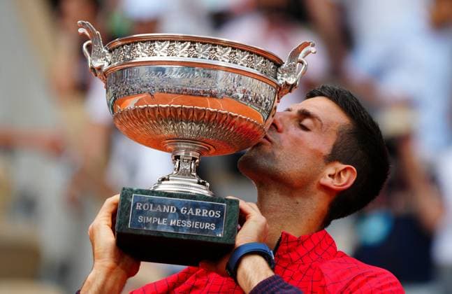 Mandatory Credit: Photo by Javier Garcia Shutterstock (13949284az) Novak Djokovic celebrates winning the French Open, his 23rd Grand Slam of his career French Open Tennis, Day 15, Roland Garros, Paris, France - 11 June 2023 French Open Tennis, Day 15, Roland Garros, Paris, France - 11 June 2023  Copyright: xJavierxGarcia Shutterstockx 13949284az