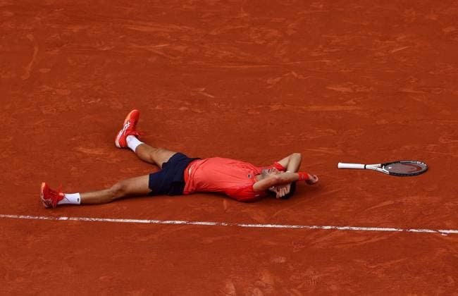Mandatory Credit: Photo by Ella Ling Shutterstock (13949291aw) Novak Djokovic of Serbia celebrates on match point French Open Tennis, Day 15, Roland Garros, Paris, France - 11 June 2023 French Open Tennis, Day 15, Roland Garros, Paris, France - 11 June 2023  Copyright: xEllaxLing Shutterstockx 13949291aw