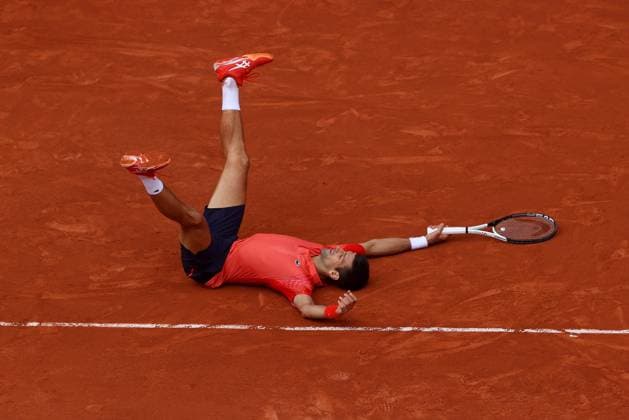 Mandatory Credit: Photo by Ella Ling Shutterstock (13949291ax) Novak Djokovic of Serbia celebrates on match point French Open Tennis, Day 15, Roland Garros, Paris, France - 11 June 2023 French Open Tennis, Day 15, Roland Garros, Paris, France - 11 June 2023  Copyright: xEllaxLing Shutterstockx 13949291ax