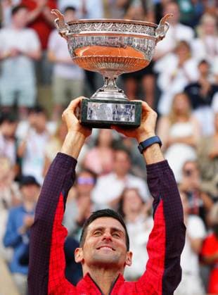 Mandatory Credit: Photo by Javier Garcia Shutterstock (13949284bh) Novak Djokovic celebrates winning the French Open, his 23rd Grand Slam of his career French Open Tennis, Day 15, Roland Garros, Paris, France - 11 June 2023 French Open Tennis, Day 15, Roland Garros, Paris, France - 11 June 2023  Copyright: xJavierxGarcia Shutterstockx 13949284bh