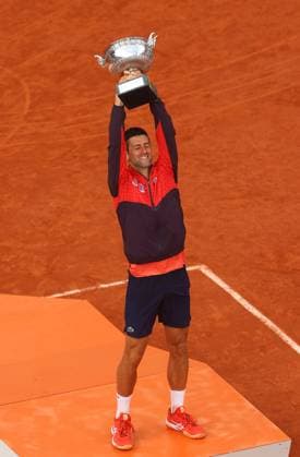 Mandatory Credit: Photo by Ella Ling Shutterstock (13949291as) Novak Djokovic of Serbia celebrates with the trophy French Open Tennis, Day 15, Roland Garros, Paris, France - 11 June 2023 French Open Tennis, Day 15, Roland Garros, Paris, France - 11 June 2023  Copyright: xEllaxLing Shutterstockx 13949291as