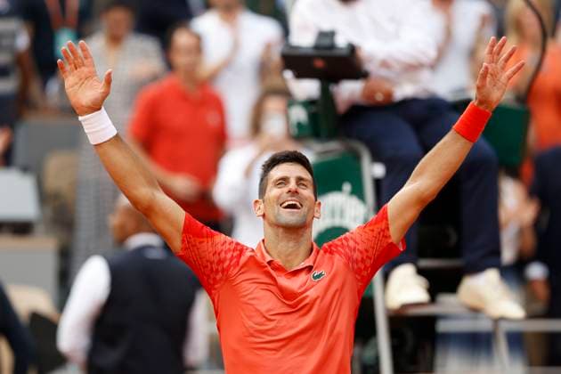 Novak Djokovic cheers after victory, jubilation, joy, emotion Copyright: xJuergenxHasenkopfx