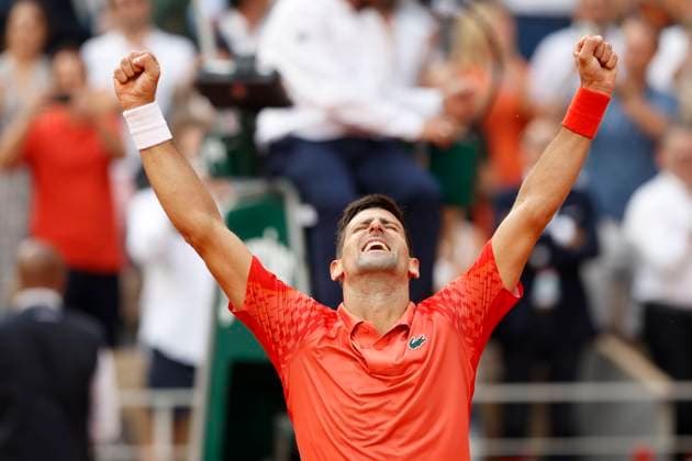 Novak Djokovic cheers after victory, jubilation, joy, emotion Copyright: xJuergenxHasenkopfx