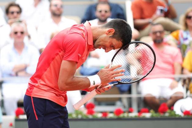 Novak Djokovic, SRB, during final of 2023 French Open at Roland Garros, Paris, 11 06 2023