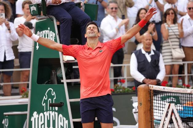 Novak Djokovic, SRB, during final of 2023 French Open at Roland Garros, Paris, 11 06 2023