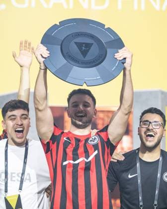 Grand Final of the Virtual Bundesliga 2023 Antonio Radelja AntonioRadelja, Eintracht Franfurt with championship trophy of the Grand Final of the Virtual Bundesliga 2023 Grand Final of the Virtual Bundesliga 2023, Koeln, Strassenkickerbase, 10 06 2023 Copyright: xBEAUTIFULxSPORTS Buriakovx