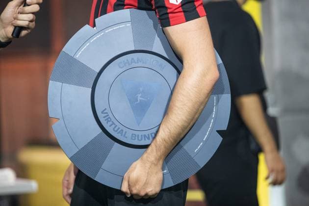 Grand Final of the Virtual Bundesliga 2023 Antonio Radelja AntonioRadelja, Eintracht Franfurt with championship trophy of the Grand Final of the Virtual Bundesliga 2023 Grand Final of the Virtual Bundesliga 2023, Koeln, Strassenkickerbase, 10 06 2023 Copyright: xBEAUTIFULxSPORTS Buriakovx
