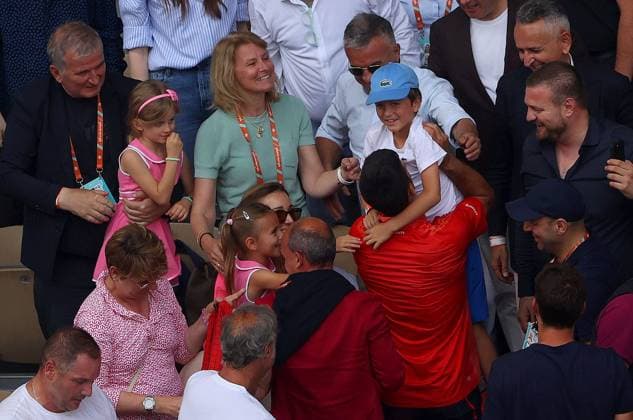 Mandatory Credit: Photo by Ella Ling Shutterstock (13949291cb) Novak Djokovic of Serbia celebrates with his family French Open Tennis, Day 15, Roland Garros, Paris, France - 11 June 2023 French Open Tennis, Day 15, Roland Garros, Paris, France - 11 June 2023  Copyright: xEllaxLing Shutterstockx 13949291cb