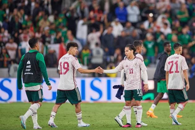 RECORD DATE NOT STATED Seleccion Mexico 2023 Mexico 2-2 Cameroon Jorge Sanchez and Diego Lainez of Mexico during the game Mexico (Mexican national team, Nationalteam vs Cameroon, corresponding to the Friendly match, at Snapdragon Stadium, on June 10, 2023. <br><br> Jorge Sanchez y Diego Lainez de Mexico durante el partido Mexico (Seleccion Mexicana) vs Camerun, correspondiente al Partido Amistoso de preparacion, en el Estadio Snapdragon, el 10 de junio de 2023. SAN DIEGO CALIFORNIA ESTADOS UNIDOS  Copyright: xCristianxdexMarchenax 20230610231404_SMN_23_AM_MEX_CAM_LAINEZ332