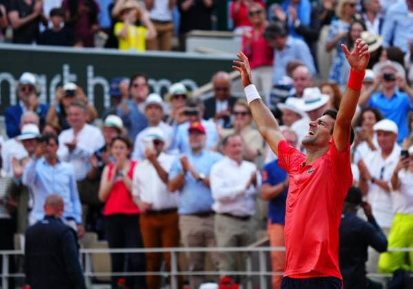 Mandatory Credit: Photo by Javier Garcia Shutterstock (13949284cu) Novak Djokovic celebrates winning the French Open, his 23rd Grand Slam of his career French Open Tennis, Day 15, Roland Garros, Paris, France - 11 June 2023 French Open Tennis, Day 15, Roland Garros, Paris, France - 11 June 2023  Copyright: xJavierxGarcia Shutterstockx 13949284cu