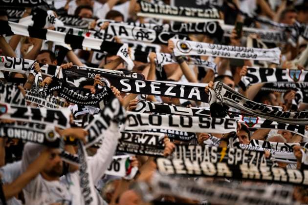 Spezia Calcio v Hellas Verona FC - Serie A Fans of SPezia Calcio show theri support during the Serie A relegation play-off football match between Spezia Calcio and Hellas Verona FC. Reggio Emilia Italy Copyright: xNicolòxCampox