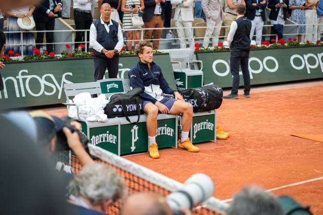 French Open, Roland Garros finale: Casper Ruud - Novak Djokovic Paris, Frankrike 20230611. Casper Ruud etter tap i finalen i tennis i Roland-Garros-turneringen mellom Casper Ruud og Novak Djokovic fra Serbia. Foto: Beate Oma Dahle NTB Paris Frankrike EDITORIAL USE ONLY. RESTRICTED USE FOR BETTING COMPANIES Ref:_SPO_BNC0259485851st.jpg  Copyright: xBeatexOmaxDahlex xNTBx