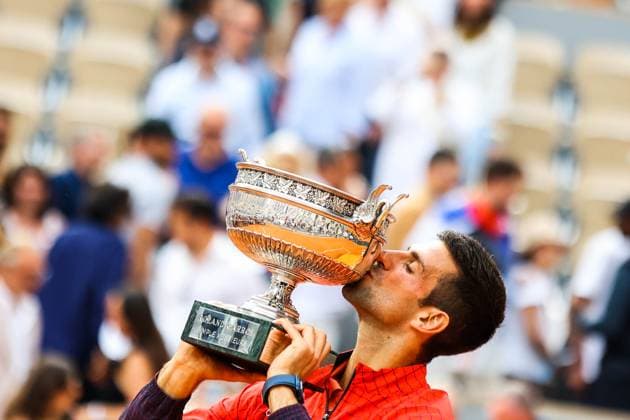 2023 French Open - Day Fifteen Novak DJOKOVIC (SER) holds the winners trophy after victory against Casper RUUD (NOR) on Philippe-CHATRIER court in the French Open Roland Garros 2013 Men s singles final, on June 11, 2023, in Paris, France. Paris France  Copyright: xIbrahimxEzzatx originalFilename:ezzat-notitle230611_np1CB.jpg