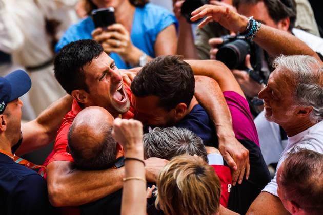 2023 French Open - Day Fifteen Novak DJOKOVIC (SER) reacts after he wins his match against Casper RUUD (NOR) on Philippe-CHATRIER court in the French Open Roland Garros 2013 Men s singles final, on June 11, 2023, in Paris, France. Paris France  Copyright: xIbrahimxEzzatx originalFilename:ezzat-notitle230611_npaZh.jpg
