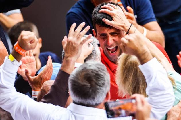 2023 French Open - Day Fifteen Novak DJOKOVIC (SER) reacts after he wins his match against Casper RUUD (NOR) on Philippe-CHATRIER court in the French Open Roland Garros 2013 Men s singles final, on June 11, 2023, in Paris, France. Paris France  Copyright: xIbrahimxEzzatx originalFilename:ezzat-notitle230611_npBJh.jpg