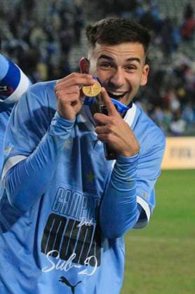 Sport Bilder des Tages Estadio Ciudad de La Plata Facu Gonzalez of Uruguay, celebrates the title after the match between Uruguay and Italy, for the Final of the FIFA SUB-20 World Cup Argentina 2023, at Estadio Ciudad de La Plata this Sunday 11. 30761 (Pool Pelaez Burga SPP) Copyright: xPoolxPelaezxBurgax xSPPx spp-en-PoPeBu-_MG_2236
