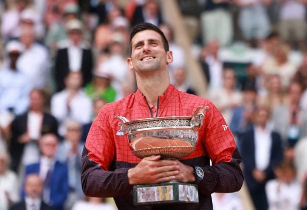 (230612) -- PARIS, June 12, 2023 -- Novak Djokovic of Serbia celebrates after the men s singles final between Novak Djokovic of Serbia and Casper Ruud of Norway at the French Open tennis tournament at Roland Garros in Paris, France, on June 11, 2023. ) (SP)FRANCE-PARIS-TENNIS-ROLAND GARROS-FRENCH OPEN-MEN S SINGLES GaoxJing 
