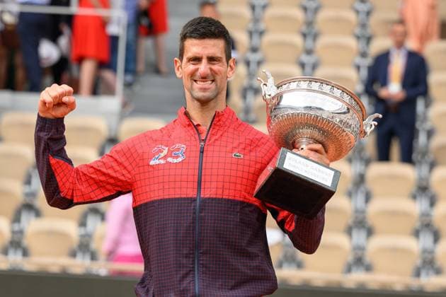 Novak Djokovic Wins Final Of French Open Novak Djokovic of Serbia with the trophy after winning his men s singles final match against Casper Ruud during the French Open 2021 at Roland Garros on June 11, 2023 in Paris, France. Photo by Laurent Zabulon ABACAPRESS.COM Paris France  Copyright: xZabulonxLaurent ABACAx 856639_040 ZabulonxLaurent ABACAx 856639_040