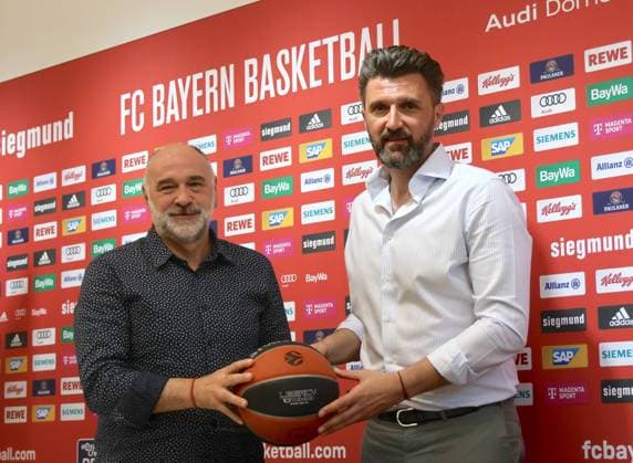 newly introduced Bayern coach Pablo LASO and FCBB managing director Marko PESIC basketball, FC Bayern, press conference basketball, FC Bayern Basketball, press conference for the 2023 2024 season 12 06 2023, in Munich, A U D I D O M E, Germany Source Copyright Credit Oryk HAIST xBASKETBALL-PKx