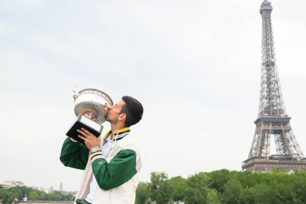 French Open - Novak Djokovic Poses With His Trophy Novak Djokovic of Serbia poses with The Musketeers? Cup after winning his 23rd grand slam trophy on the Bir-Hakeim bridge after winning the Men s Singles Title in the 2023 French Open on June 12, 2023 in Paris, France. Photo by Laurent Zabulon ABACAPRESS.COM attend the French Open 2021 at Roland Garros on June 11, 2023 in Paris, France. Photo by Laurent Zabulon ABACAPRESS.COM Paris France  Copyright: xZabulonxLaurent ABACAx 856704_014 ZabulonxLaurent ABACAx 0259523530st