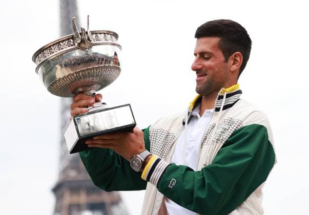 (230612) -- PARIS, June 12, 2023 -- Novak Djokovic of Serbia poses with the Musketeers Trophy during a photocall a day after winning the men s singles final at the French Open tennis tournament in Paris, France, June 12, 2023. ) (SP)FRANCE-PARIS-TENNIS-FRENCH OPEN-PHOTOCALL-NOVAK DJOKOVIC GaoxJing 