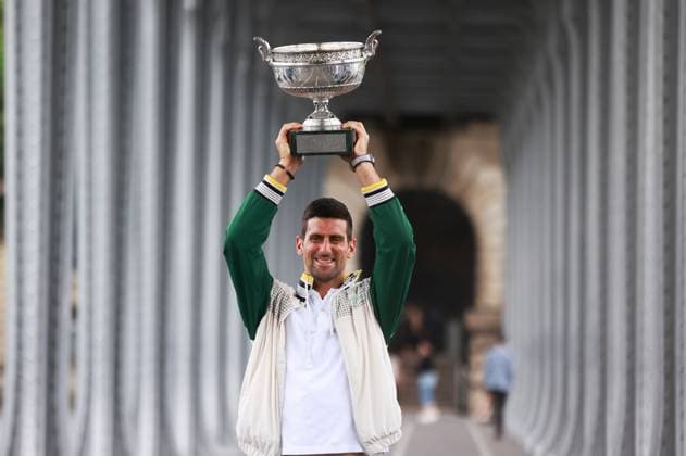 (230612) -- PARIS, June 12, 2023 -- Novak Djokovic of Serbia poses with the Musketeers Trophy during a photocall a day after winning the men s singles final at the French Open tennis tournament in Paris, France, June 12, 2023. ) (SP)FRANCE-PARIS-TENNIS-FRENCH OPEN-PHOTOCALL-NOVAK DJOKOVIC GaoxJing 