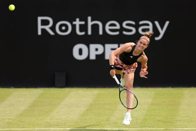 Mandatory Credit: Photo by Ryan Browne Shutterstock (13961280ad) Maria Sakkari of Greece. Rothesay Open, Day One, Tennis, Nottingham Tennis Centre, Nottingham, UK - 12 Jun 2023 Rothesay Open, Day One, Tennis, Nottingham Tennis Centre, Nottingham, UK - 12 Jun 2023 Copyright: xRyanxBrowne Shutterstockx 13961280ad