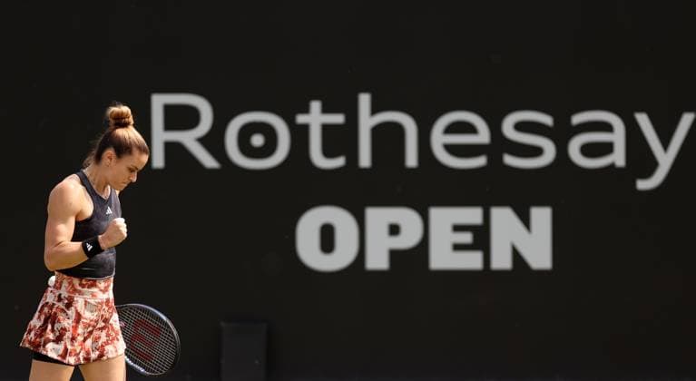 Mandatory Credit: Photo by Ryan Browne Shutterstock (13961280aj) Maria Sakkari of Greece. Rothesay Open, Day One, Tennis, Nottingham Tennis Centre, Nottingham, UK - 12 Jun 2023 Rothesay Open, Day One, Tennis, Nottingham Tennis Centre, Nottingham, UK - 12 Jun 2023 Copyright: xRyanxBrowne Shutterstockx 13961280aj