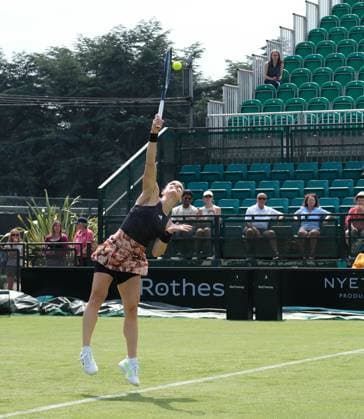 12th June 2023; Nottingham Tennis Centre, Nottingham, England: Rothesay Nottingham Open, Day 1; Maria Sakkari (GRE) serves to Xiyu Wang (CHN)  ActionPlus12519465 PaulxBonser