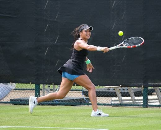 12th June 2023; Nottingham Tennis Centre, Nottingham, England: Rothesay Nottingham Open, Day 1; Heather Watson (GBR) plays a backhand shot to Jule Niemeier (GER)  ActionPlus12519499 PaulxBonser