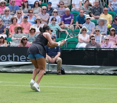 12th June 2023; Nottingham Tennis Centre, Nottingham, England: Rothesay Nottingham Open, Day 1; Heather Watson (GBR) plays a backhand shot to Jule Niemeier (GER)  ActionPlus12519502 PaulxBonser