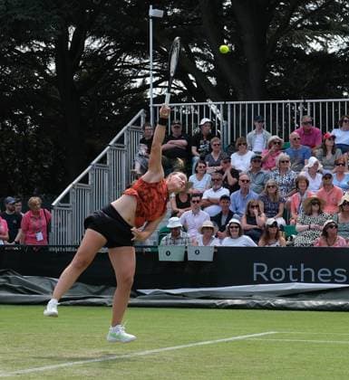 12th June 2023; Nottingham Tennis Centre, Nottingham, England: Rothesay Nottingham Open, Day 1; Jule Niemeier (GER) serves to Heather Watson (GBR)  ActionPlus12519509 PaulxBonser